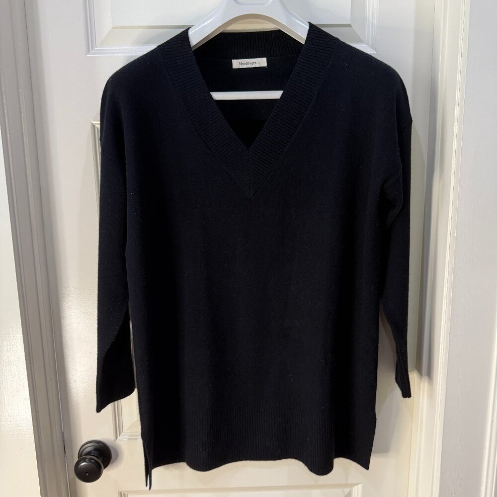 Black Merino Wool V-neck Tunic from WoolOvers - L
